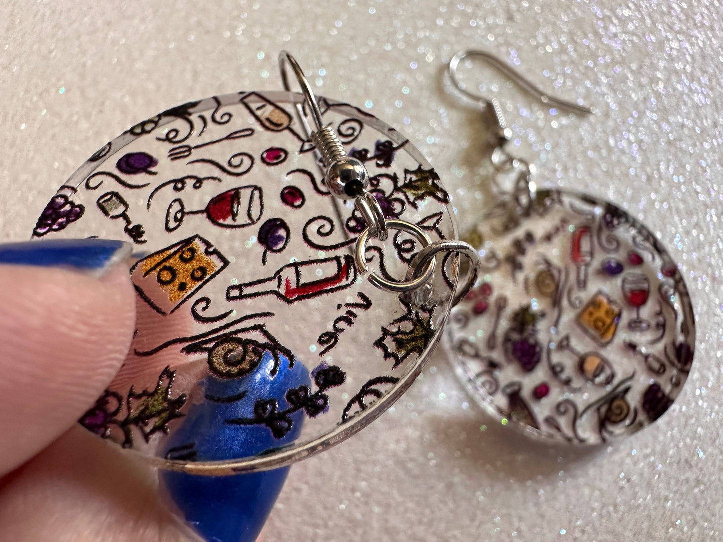 Cheese & Wine Earrings: Laser Cut Acrylic Charcuterie, Dairy, Cow, Swiss Cheese, Slices, Food, Party, French, Snails, Gifts for Her/Him/Them