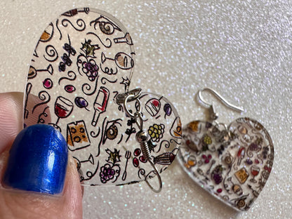 Cheese & Wine Earrings: Laser Cut Acrylic Charcuterie, Dairy, Cow, Swiss Cheese, Slices, Food, Party, French, Snails, Gifts for Her/Him/Them