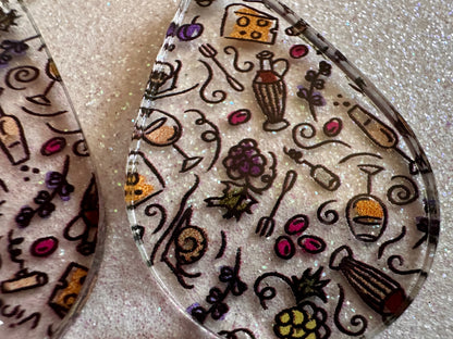 Cheese & Wine Earrings: Laser Cut Acrylic Charcuterie, Dairy, Cow, Swiss Cheese, Slices, Food, Party, French, Snails, Gifts for Her/Him/Them