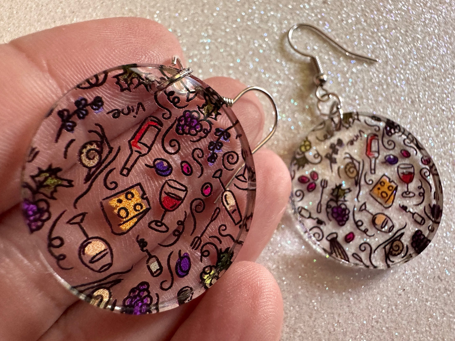 Cheese & Wine Earrings: Laser Cut Acrylic Charcuterie, Dairy, Cow, Swiss Cheese, Slices, Food, Party, French, Snails, Gifts for Her/Him/Them