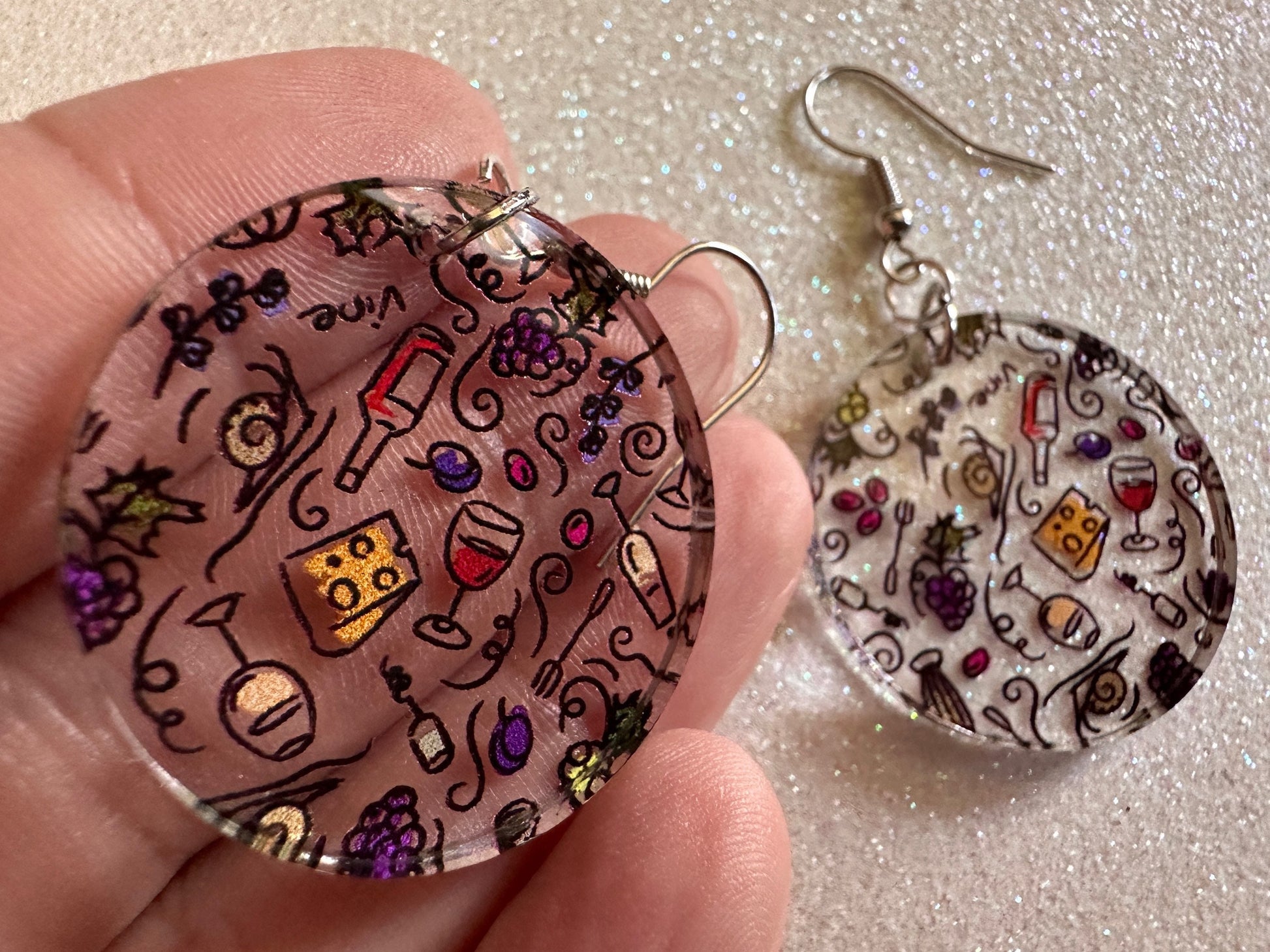 Cheese & Wine Earrings: Laser Cut Acrylic Charcuterie, Dairy, Cow, Swiss Cheese, Slices, Food, Party, French, Snails, Gifts for Her/Him/Them