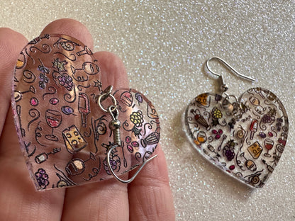 Cheese & Wine Earrings: Laser Cut Acrylic Charcuterie, Dairy, Cow, Swiss Cheese, Slices, Food, Party, French, Snails, Gifts for Her/Him/Them