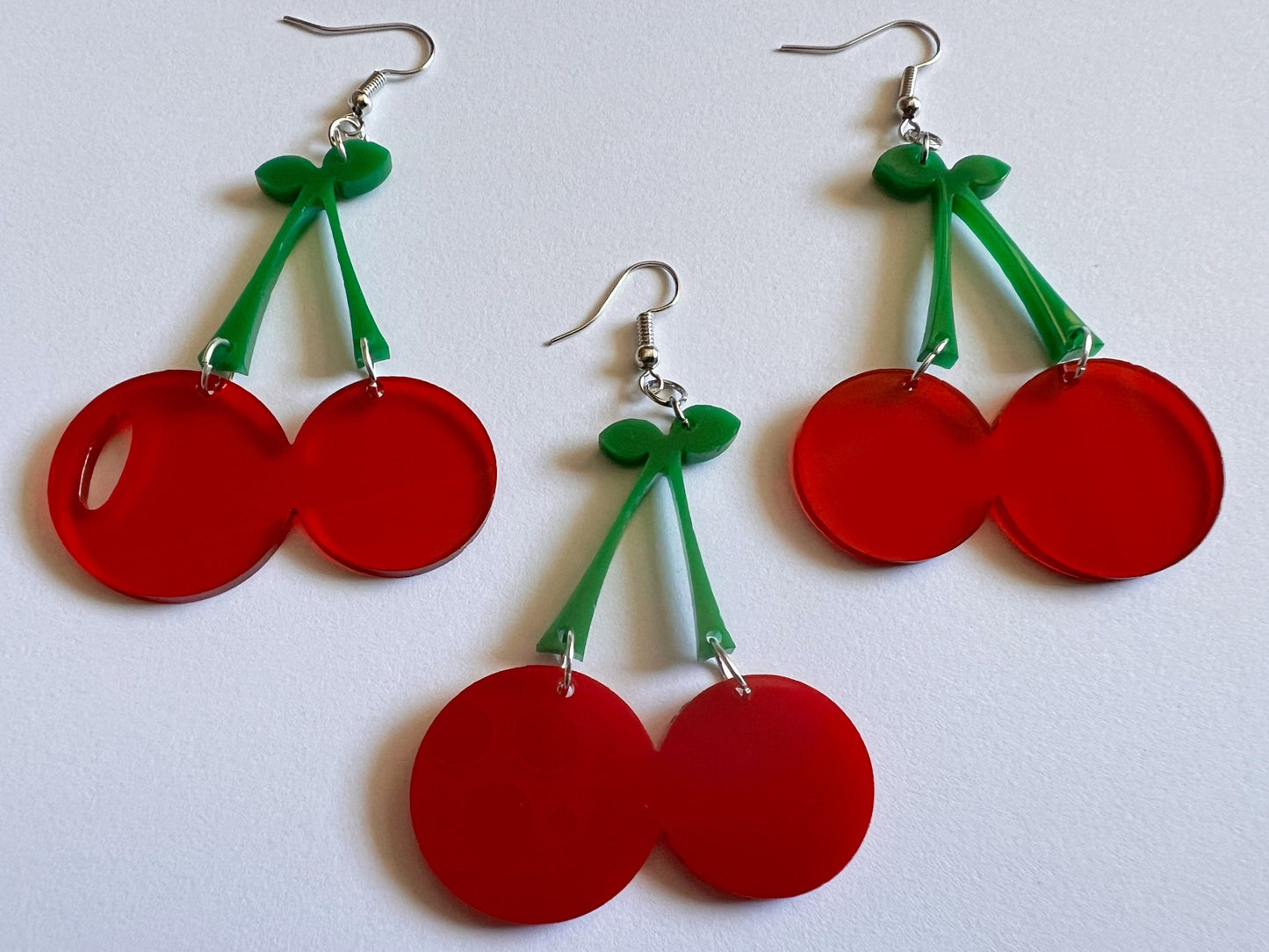 Cherry Earrings: Laser Cut Acrylic Cherries, Fruit, Summer Vibes, Food Earrings, Gifts for Her/Him/Them
