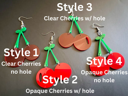Cherry Earrings: Laser Cut Acrylic Cherries, Fruit, Summer Vibes, Food Earrings, Gifts for Her/Him/Them