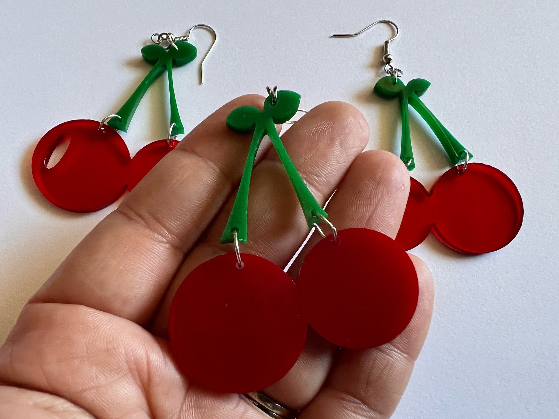 Cherry Earrings: Laser Cut Acrylic Cherries, Fruit, Summer Vibes, Food Earrings, Gifts for Her/Him/Them