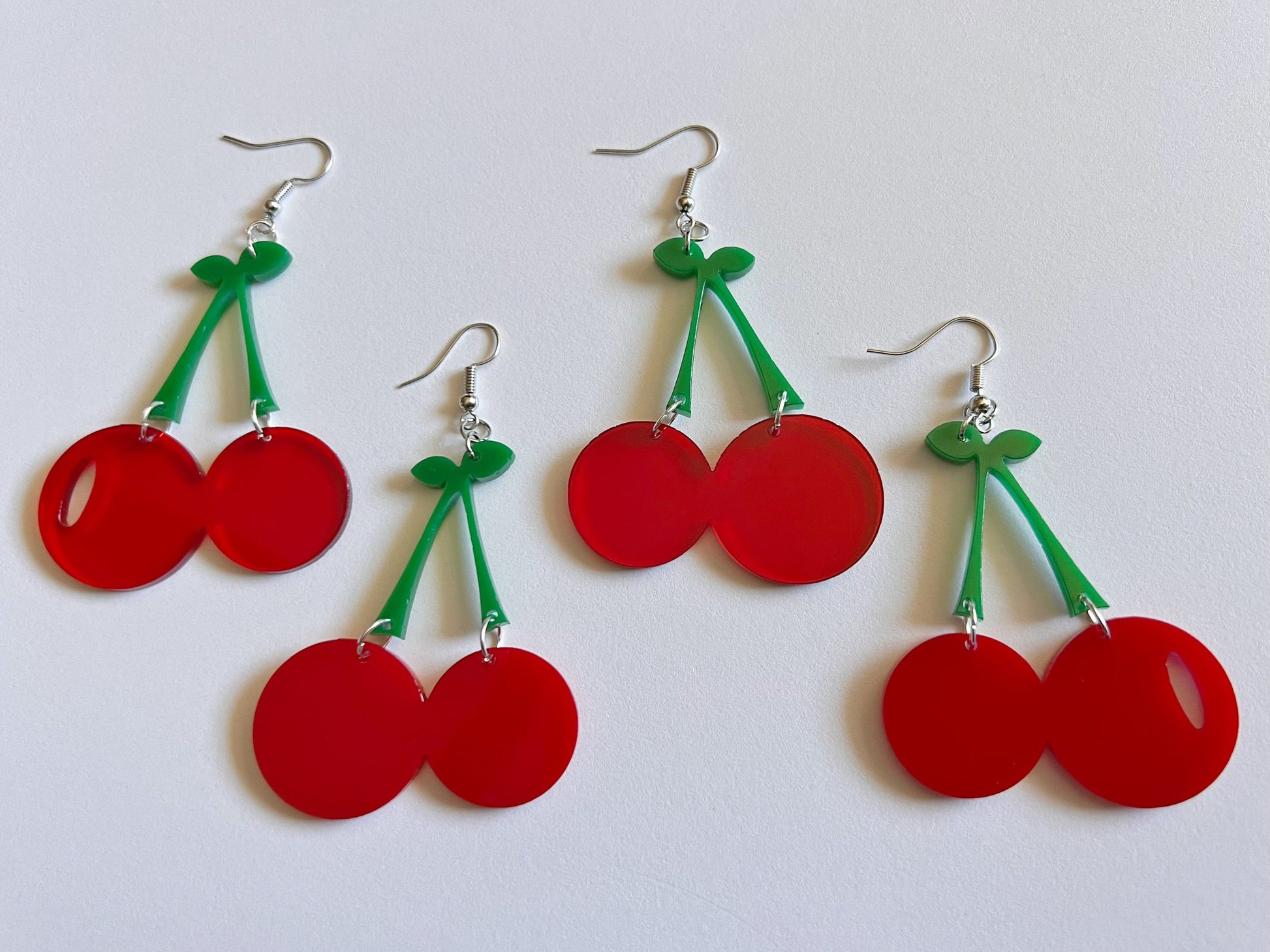 Cherry Earrings: Laser Cut Acrylic Cherries, Fruit, Summer Vibes, Food Earrings, Gifts for Her/Him/Them