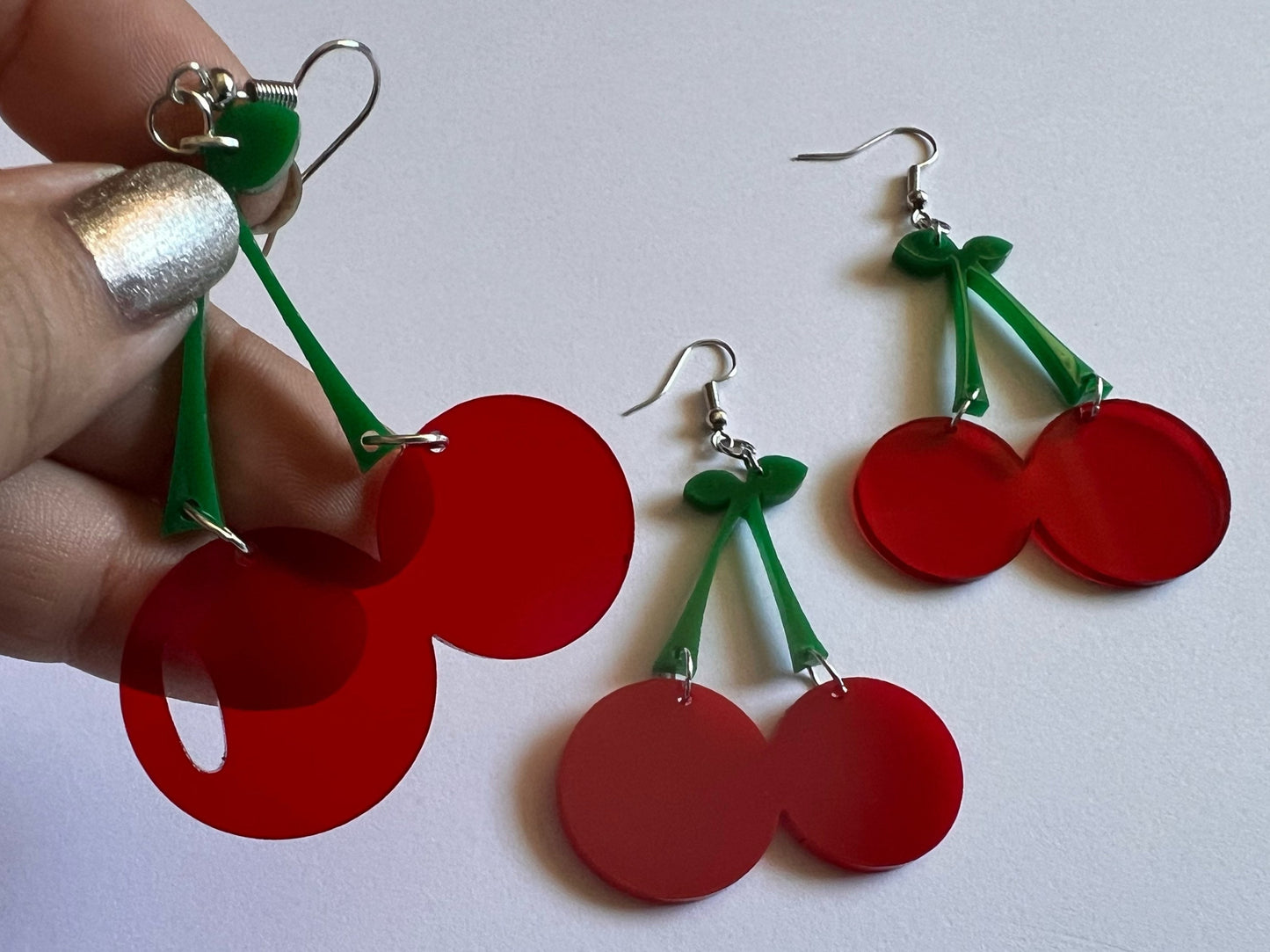 Cherry Earrings: Laser Cut Acrylic Cherries, Fruit, Summer Vibes, Food Earrings, Gifts for Her/Him/Them