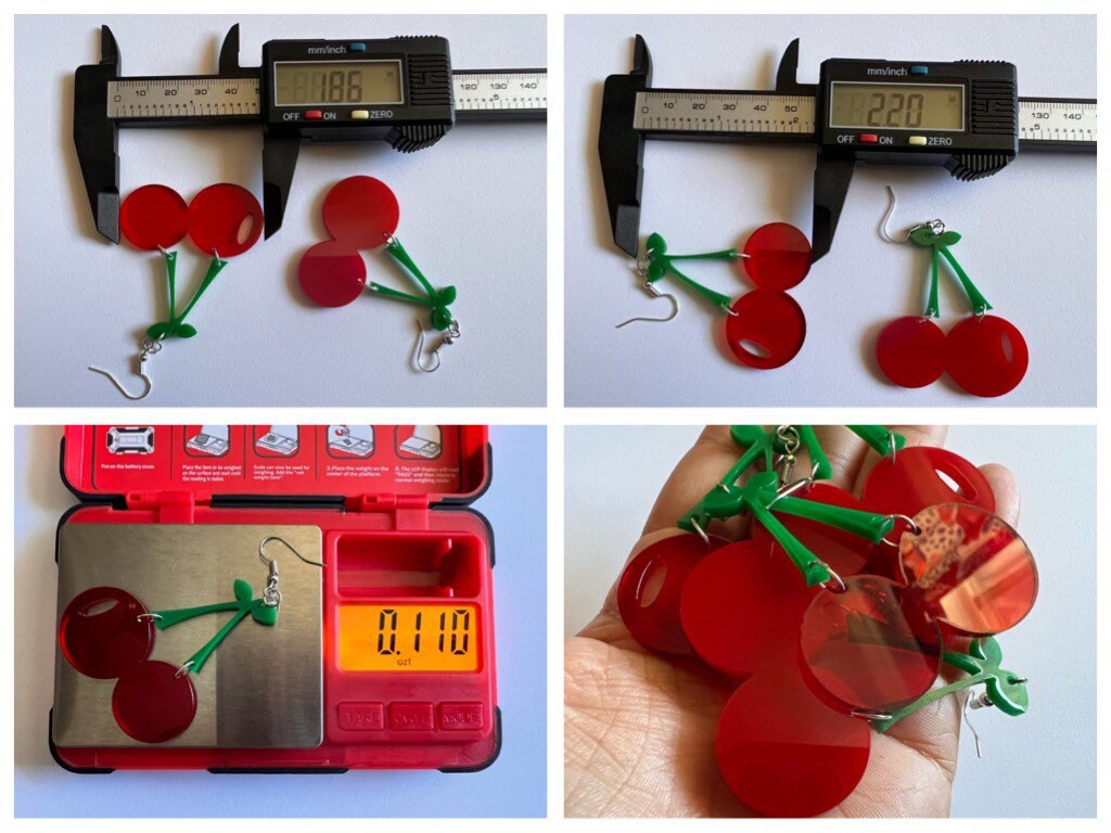 Cherry Earrings: Laser Cut Acrylic Cherries, Fruit, Summer Vibes, Food Earrings, Gifts for Her/Him/Them