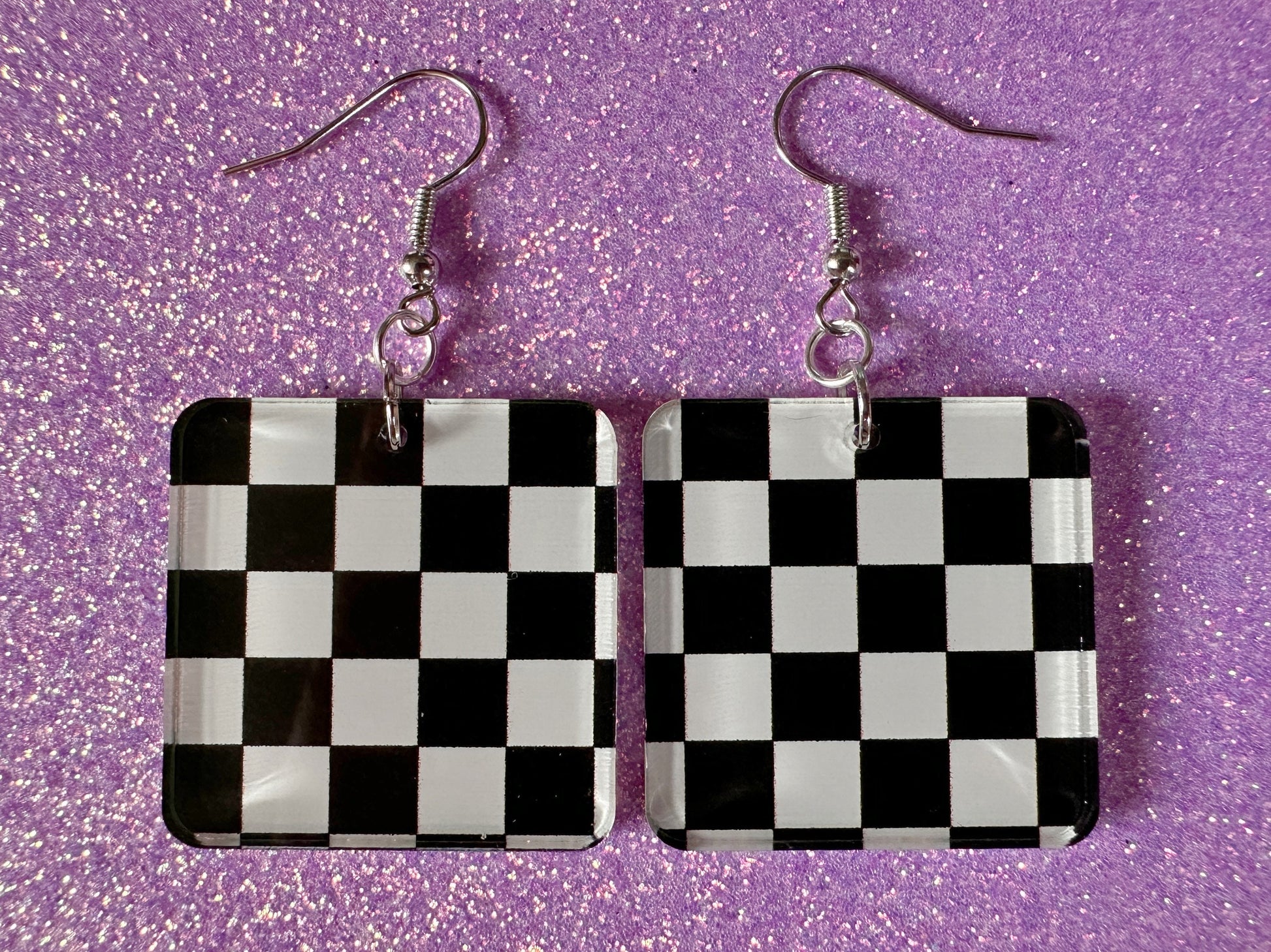 Chess Board Earrings: Laser Cut Acrylic Chess Board, Checkered, Chess Game, Board Game, King, Queen, Pawn, Best Gifts for Her/Him/Them