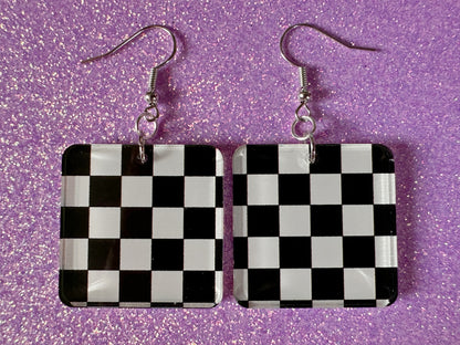 Chess Board Earrings: Laser Cut Acrylic Chess Board, Checkered, Chess Game, Board Game, King, Queen, Pawn, Best Gifts for Her/Him/Them