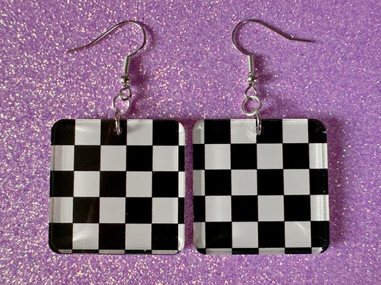 Chess Board Earrings: Laser Cut Acrylic Chess Board, Checkered, Chess Game, Board Game, King, Queen, Pawn, Best Gifts for Her/Him/Them