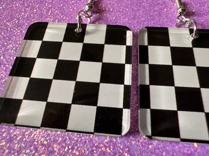 Chess Board Earrings: Laser Cut Acrylic Chess Board, Checkered, Chess Game, Board Game, King, Queen, Pawn, Best Gifts for Her/Him/Them