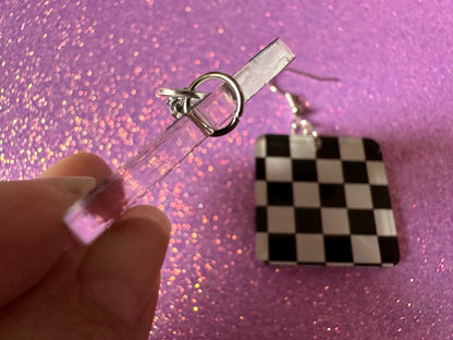 Chess Board Earrings: Laser Cut Acrylic Chess Board, Checkered, Chess Game, Board Game, King, Queen, Pawn, Best Gifts for Her/Him/Them