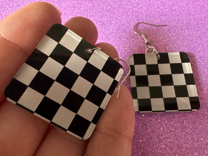 Chess Board Earrings: Laser Cut Acrylic Chess Board, Checkered, Chess Game, Board Game, King, Queen, Pawn, Best Gifts for Her/Him/Them