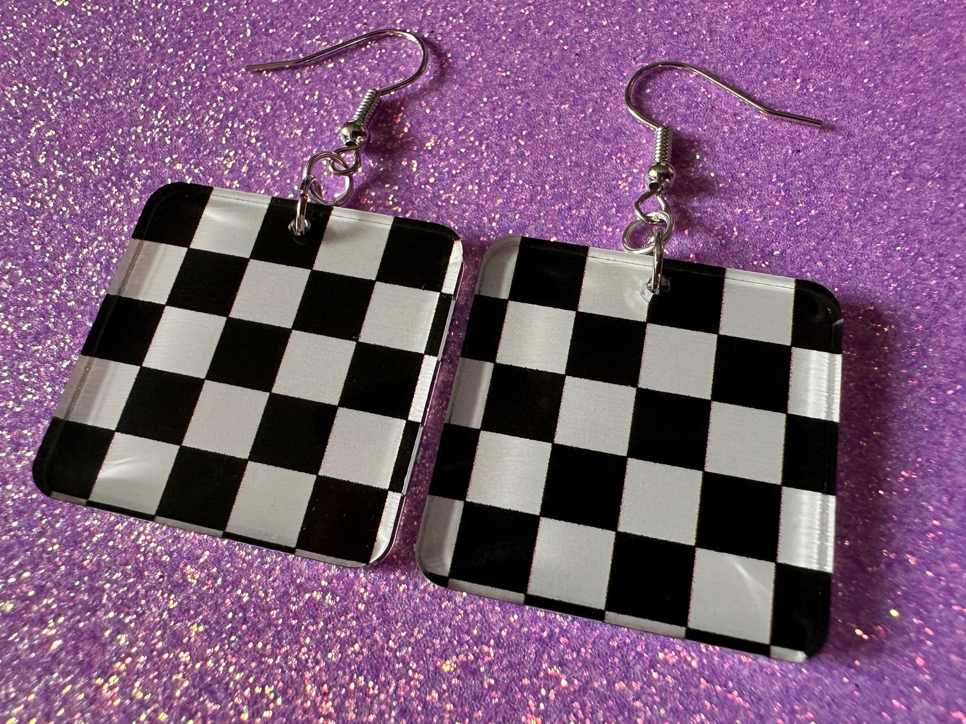 Chess Board Earrings: Laser Cut Acrylic Chess Board, Checkered, Chess Game, Board Game, King, Queen, Pawn, Best Gifts for Her/Him/Them