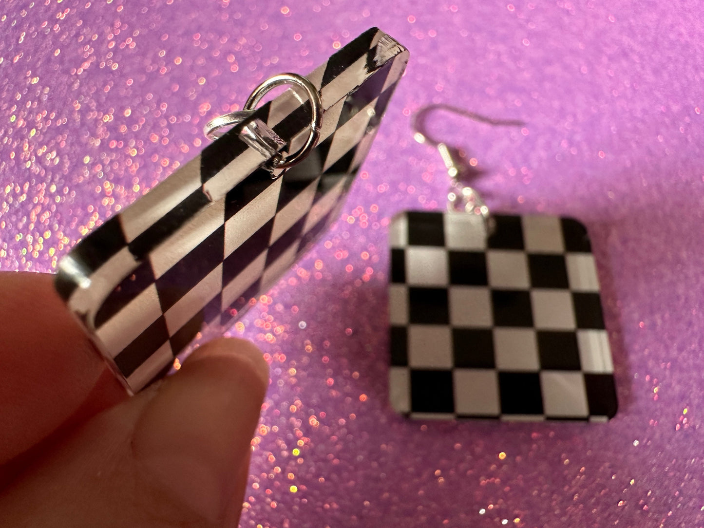 Chess Board Earrings: Laser Cut Acrylic Chess Board, Checkered, Chess Game, Board Game, King, Queen, Pawn, Best Gifts for Her/Him/Them