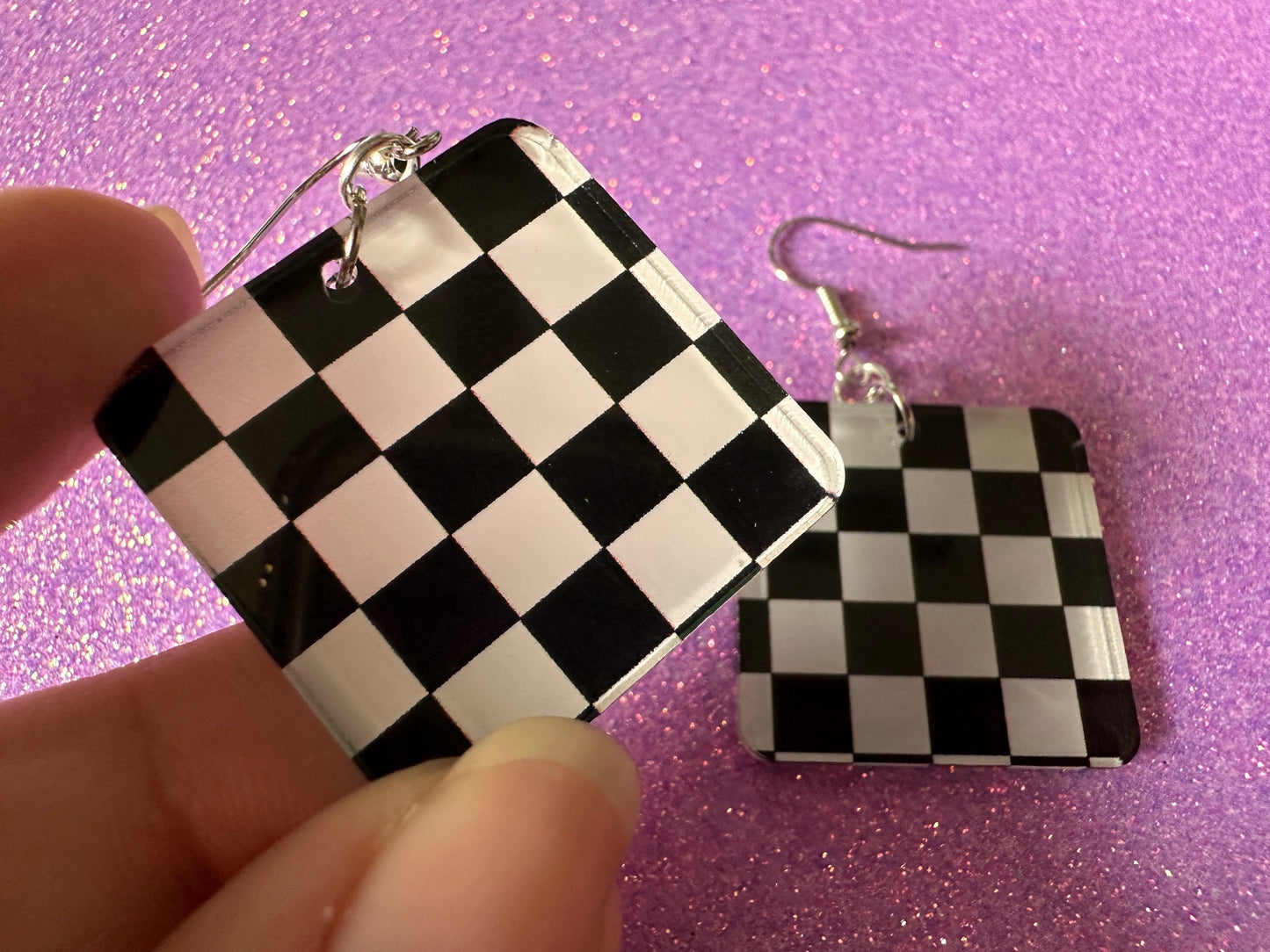 Chess Board Earrings: Laser Cut Acrylic Chess Board, Checkered, Chess Game, Board Game, King, Queen, Pawn, Best Gifts for Her/Him/Them
