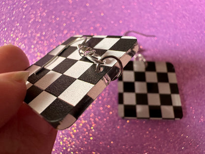 Chess Board Earrings: Laser Cut Acrylic Chess Board, Checkered, Chess Game, Board Game, King, Queen, Pawn, Best Gifts for Her/Him/Them