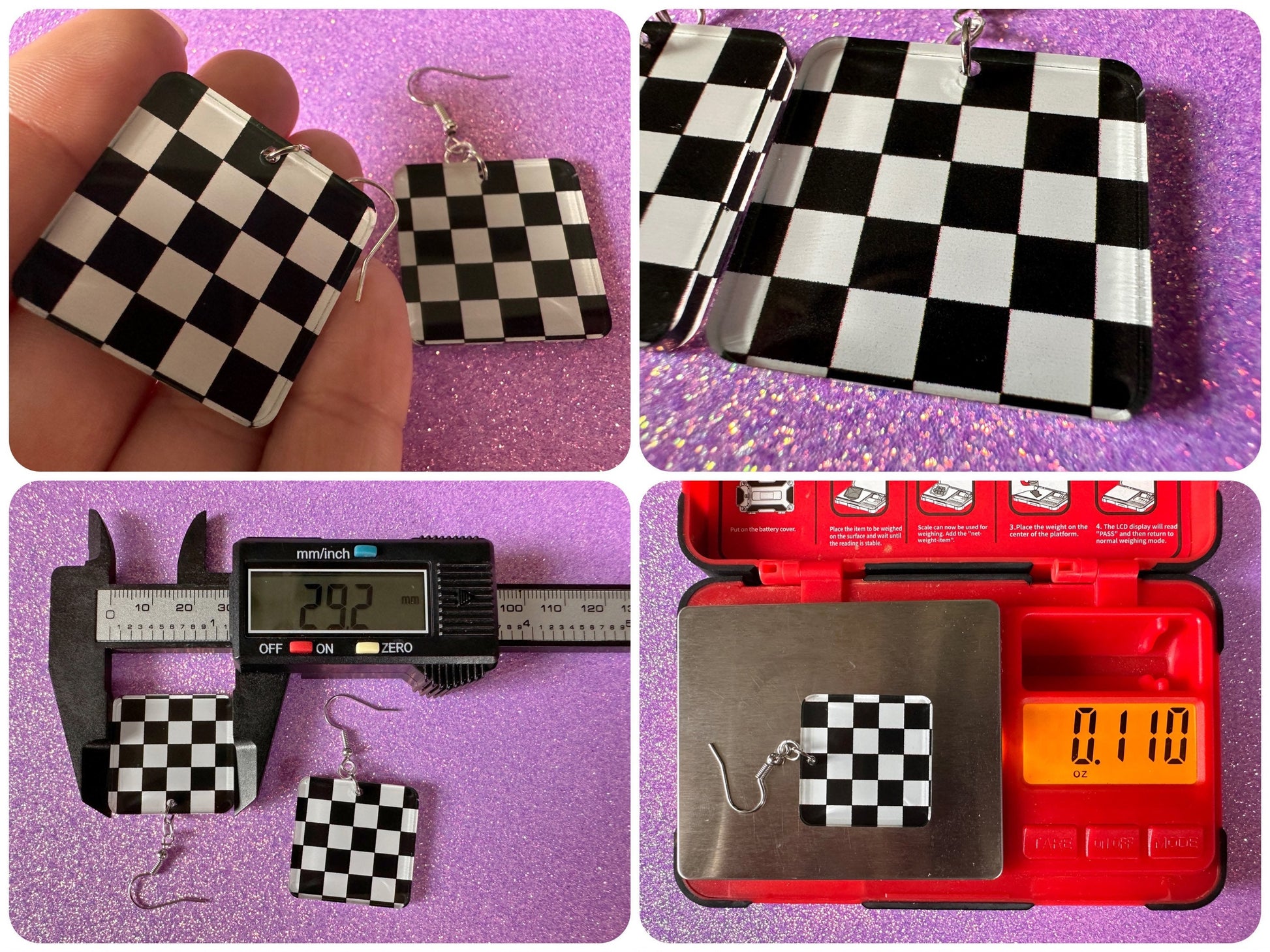 Chess Board Earrings: Laser Cut Acrylic Chess Board, Checkered, Chess Game, Board Game, King, Queen, Pawn, Best Gifts for Her/Him/Them