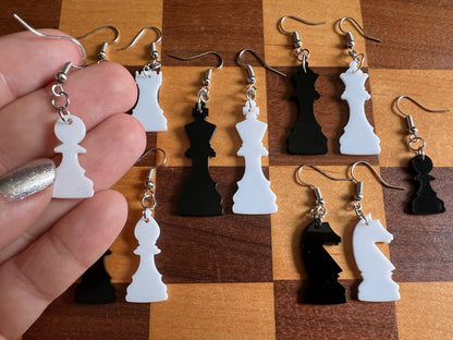 Chess Earrings: Laser Cut Acrylic Chess Pieces, Board Game, King, Queen, Pawn, Knight, Tower, Best Gifts for Her/Him/Them
