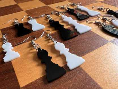 Chess Earrings: Laser Cut Acrylic Chess Pieces, Board Game, King, Queen, Pawn, Knight, Tower, Best Gifts for Her/Him/Them