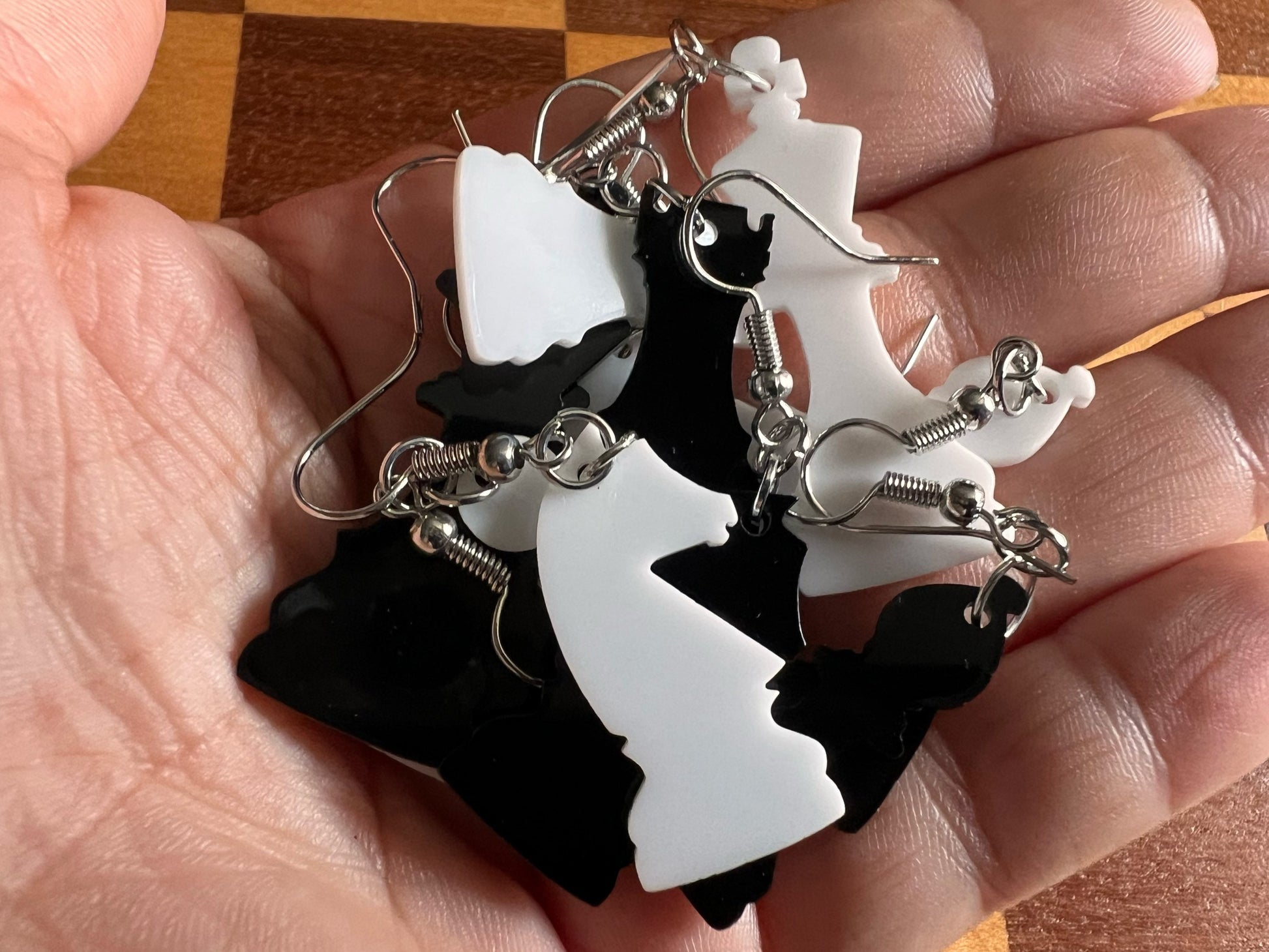 Chess Earrings: Laser Cut Acrylic Chess Pieces, Board Game, King, Queen, Pawn, Knight, Tower, Best Gifts for Her/Him/Them
