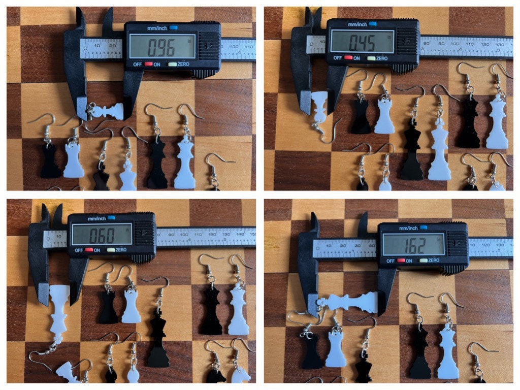 Chess Earrings: Laser Cut Acrylic Chess Pieces, Board Game, King, Queen, Pawn, Knight, Tower, Best Gifts for Her/Him/Them