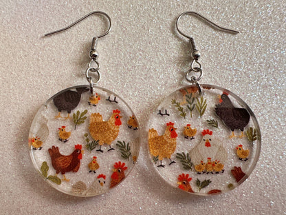 Chicken Earrings: Laser Cut Acrylic Chickens, Rooster, Farm Animals, Cottage Core, Chicks, Hens, Birds, Country, Best Gifts for Her/Him/Them