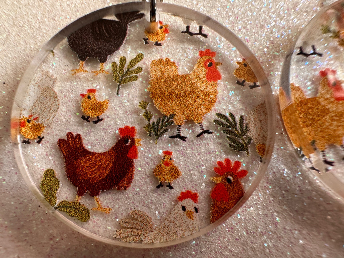 Chicken Earrings: Laser Cut Acrylic Chickens, Rooster, Farm Animals, Cottage Core, Chicks, Hens, Birds, Country, Best Gifts for Her/Him/Them