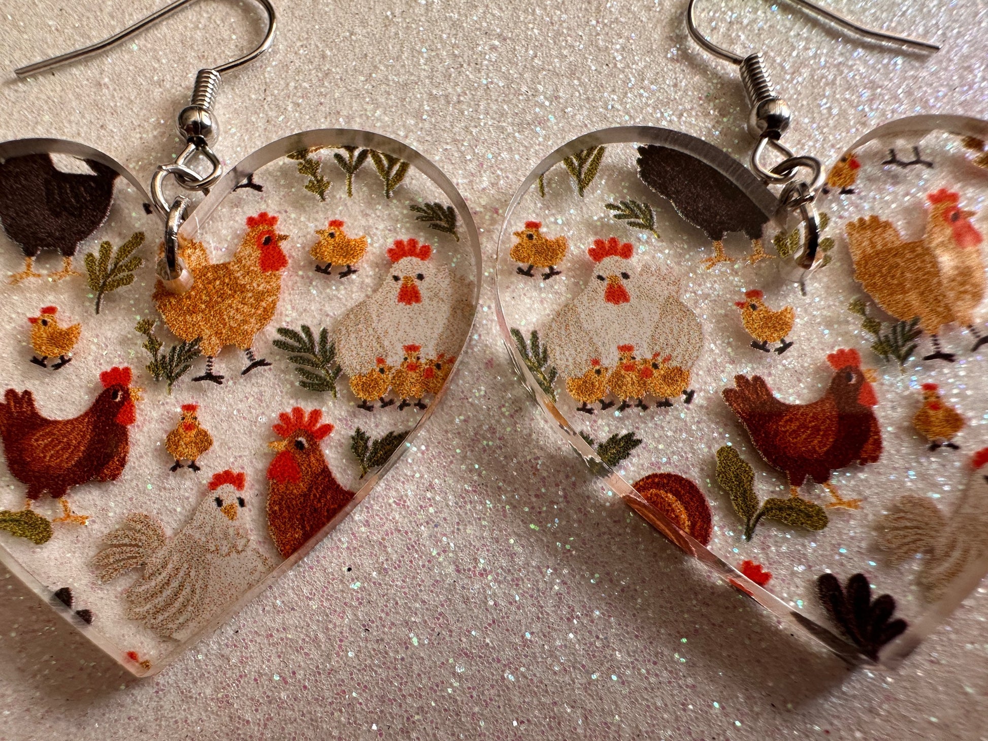 Chicken Earrings: Laser Cut Acrylic Chickens, Rooster, Farm Animals, Cottage Core, Chicks, Hens, Birds, Country, Best Gifts for Her/Him/Them
