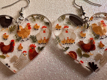 Chicken Earrings: Laser Cut Acrylic Chickens, Rooster, Farm Animals, Cottage Core, Chicks, Hens, Birds, Country, Best Gifts for Her/Him/Them