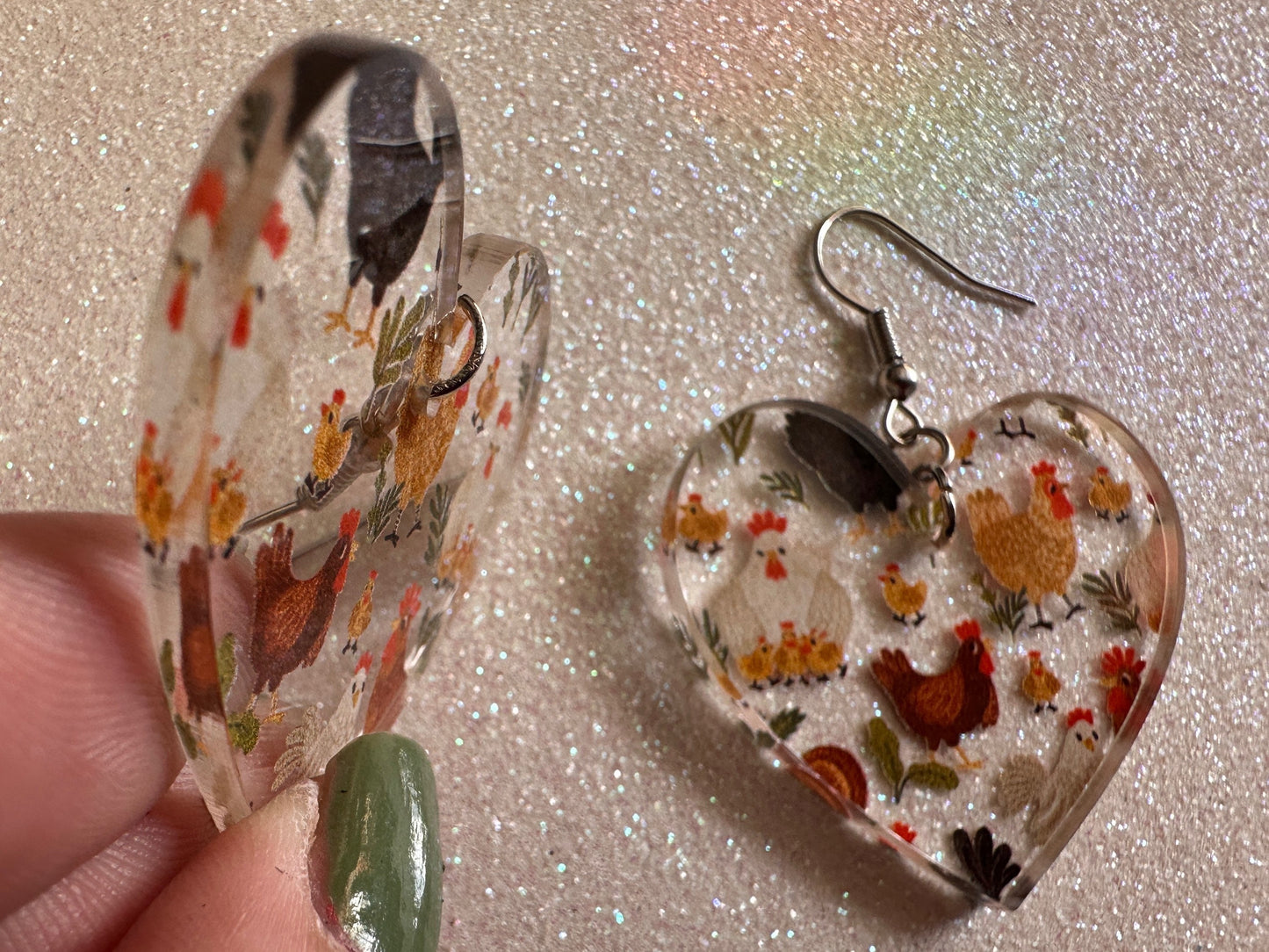 Chicken Earrings: Laser Cut Acrylic Chickens, Rooster, Farm Animals, Cottage Core, Chicks, Hens, Birds, Country, Best Gifts for Her/Him/Them