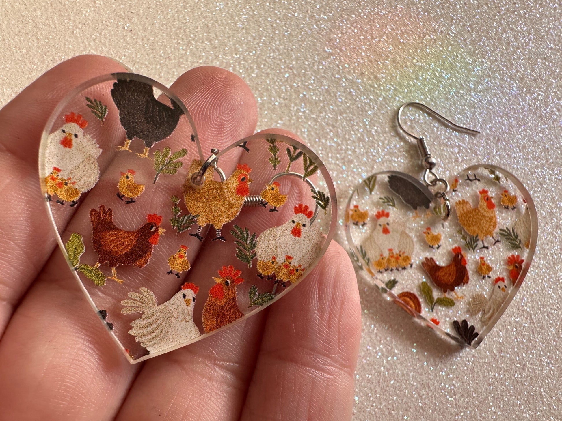 Chicken Earrings: Laser Cut Acrylic Chickens, Rooster, Farm Animals, Cottage Core, Chicks, Hens, Birds, Country, Best Gifts for Her/Him/Them