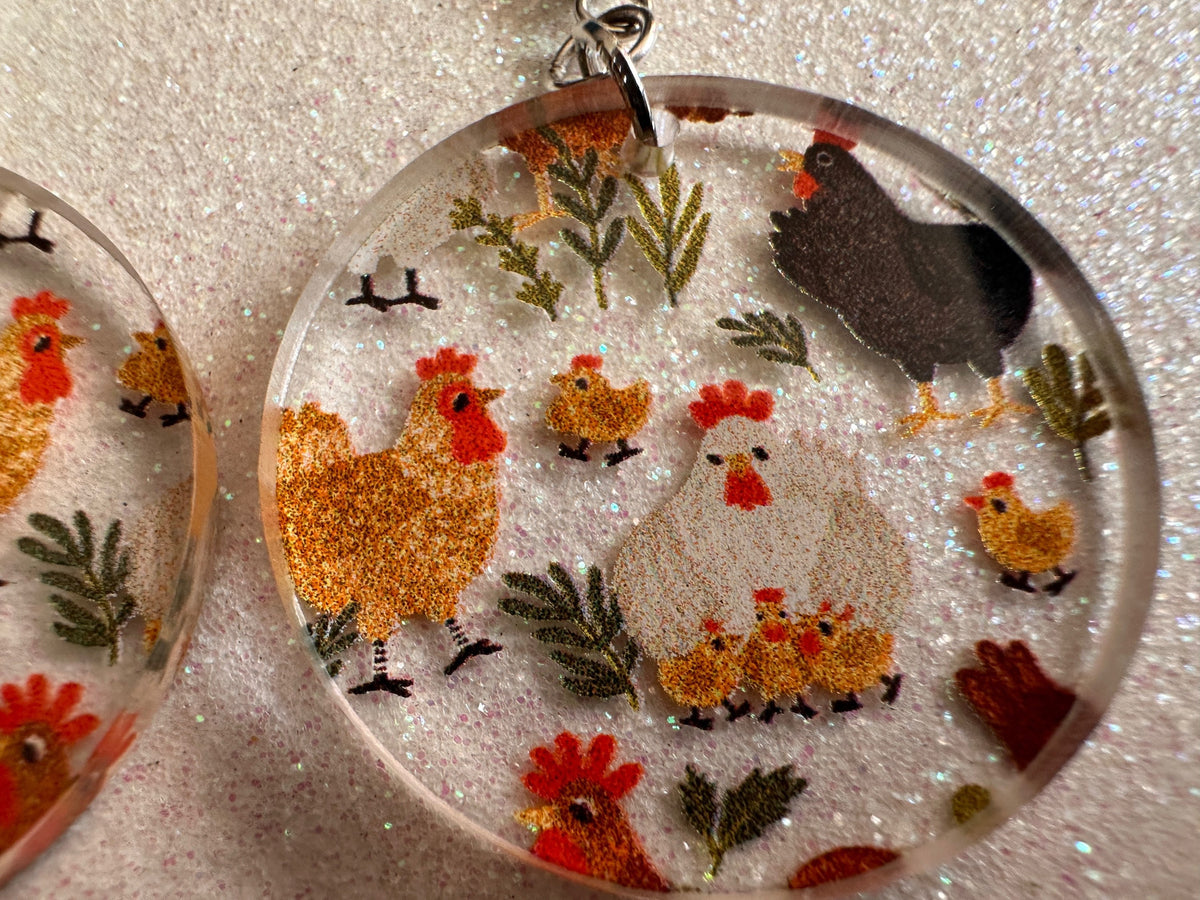 Chicken Earrings: Laser Cut Acrylic Chickens, Rooster, Farm Animals, Cottage Core, Chicks, Hens, Birds, Country, Best Gifts for Her/Him/Them