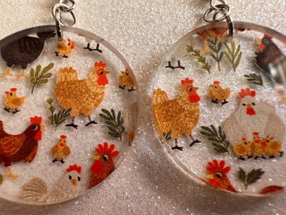 Chicken Earrings: Laser Cut Acrylic Chickens, Rooster, Farm Animals, Cottage Core, Chicks, Hens, Birds, Country, Best Gifts for Her/Him/Them