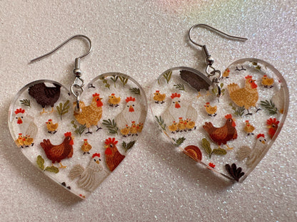 Chicken Earrings: Laser Cut Acrylic Chickens, Rooster, Farm Animals, Cottage Core, Chicks, Hens, Birds, Country, Best Gifts for Her/Him/Them