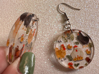 Chicken Earrings: Laser Cut Acrylic Chickens, Rooster, Farm Animals, Cottage Core, Chicks, Hens, Birds, Country, Best Gifts for Her/Him/Them