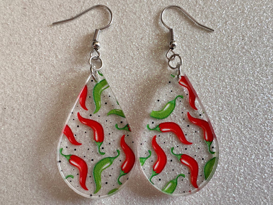 Chilli Pepper Earrings: Laser Cut Acrylic Peppers, Vegetables, Veggies, Gardening, Spicy, Food Earrings, Green, Best Gifts for Her/Him/Them