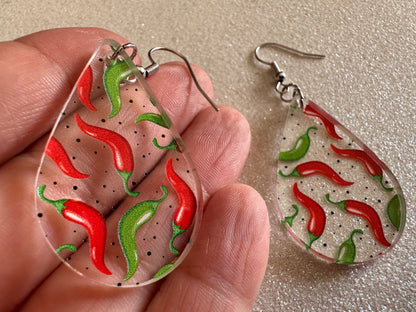 Chilli Pepper Earrings: Laser Cut Acrylic Peppers, Vegetables, Veggies, Gardening, Spicy, Food Earrings, Green, Best Gifts for Her/Him/Them