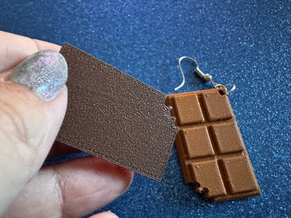 Choclate Earrings: 3D Printed Chocolate Bars, Bite of Choco, Gourmet, Candy, Valentine's Day, Dessert, Sweet, Best Gifts for Her/Him/Them