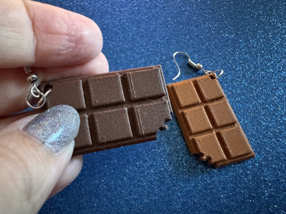 Choclate Earrings: 3D Printed Chocolate Bars, Bite of Choco, Gourmet, Candy, Valentine's Day, Dessert, Sweet, Best Gifts for Her/Him/Them