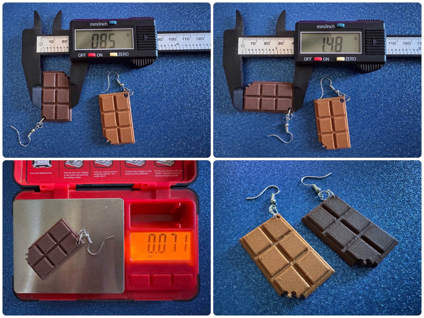 Choclate Earrings: 3D Printed Chocolate Bars, Bite of Choco, Gourmet, Candy, Valentine's Day, Dessert, Sweet, Best Gifts for Her/Him/Them