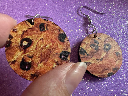 Chocolate Chip Cookie Earrings: Laser Cut Acrylic Cookies, Bakery, Snack, Dessert, Food Earrings, Biscuit, Best Gifts for Her/Him/Them