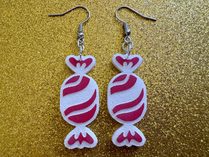 Chrismtas Candy Earrings: Laser Cut Acrylic Earrings, Xmas, X-mas, Winter Holidays, Santa Claus, Presents, Best Gifts for Her/Him/Them