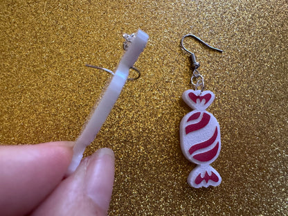 Chrismtas Candy Earrings: Laser Cut Acrylic Earrings, Xmas, X-mas, Winter Holidays, Santa Claus, Presents, Best Gifts for Her/Him/Them