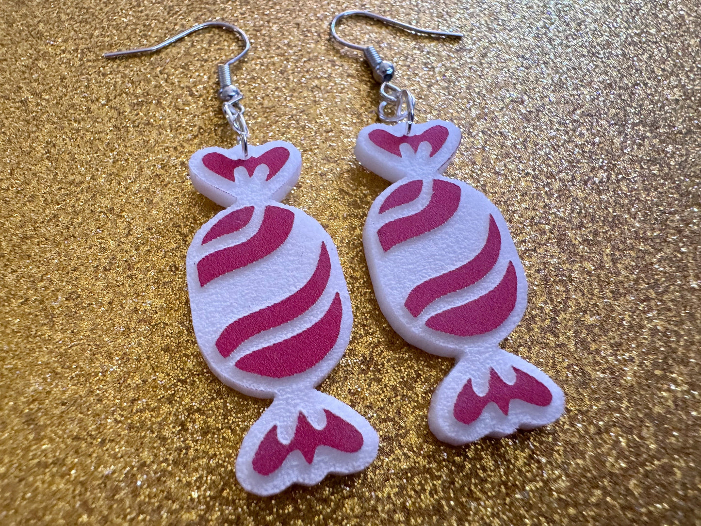 Chrismtas Candy Earrings: Laser Cut Acrylic Earrings, Xmas, X-mas, Winter Holidays, Santa Claus, Presents, Best Gifts for Her/Him/Them
