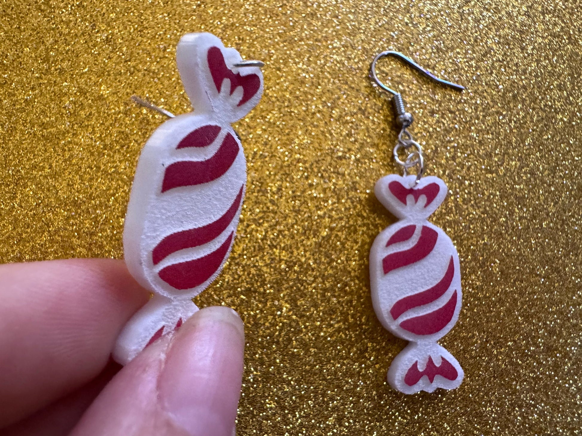 Chrismtas Candy Earrings: Laser Cut Acrylic Earrings, Xmas, X-mas, Winter Holidays, Santa Claus, Presents, Best Gifts for Her/Him/Them