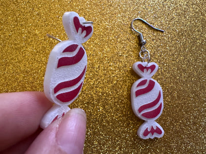 Chrismtas Candy Earrings: Laser Cut Acrylic Earrings, Xmas, X-mas, Winter Holidays, Santa Claus, Presents, Best Gifts for Her/Him/Them