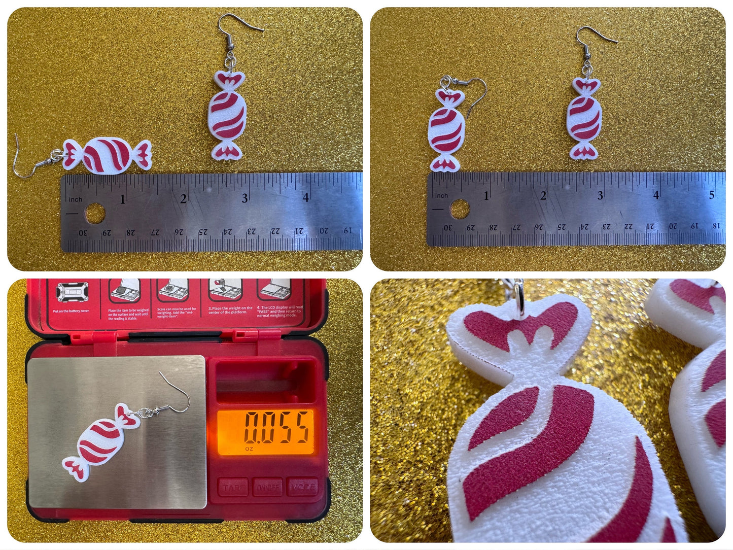 Chrismtas Candy Earrings: Laser Cut Acrylic Earrings, Xmas, X-mas, Winter Holidays, Santa Claus, Presents, Best Gifts for Her/Him/Them