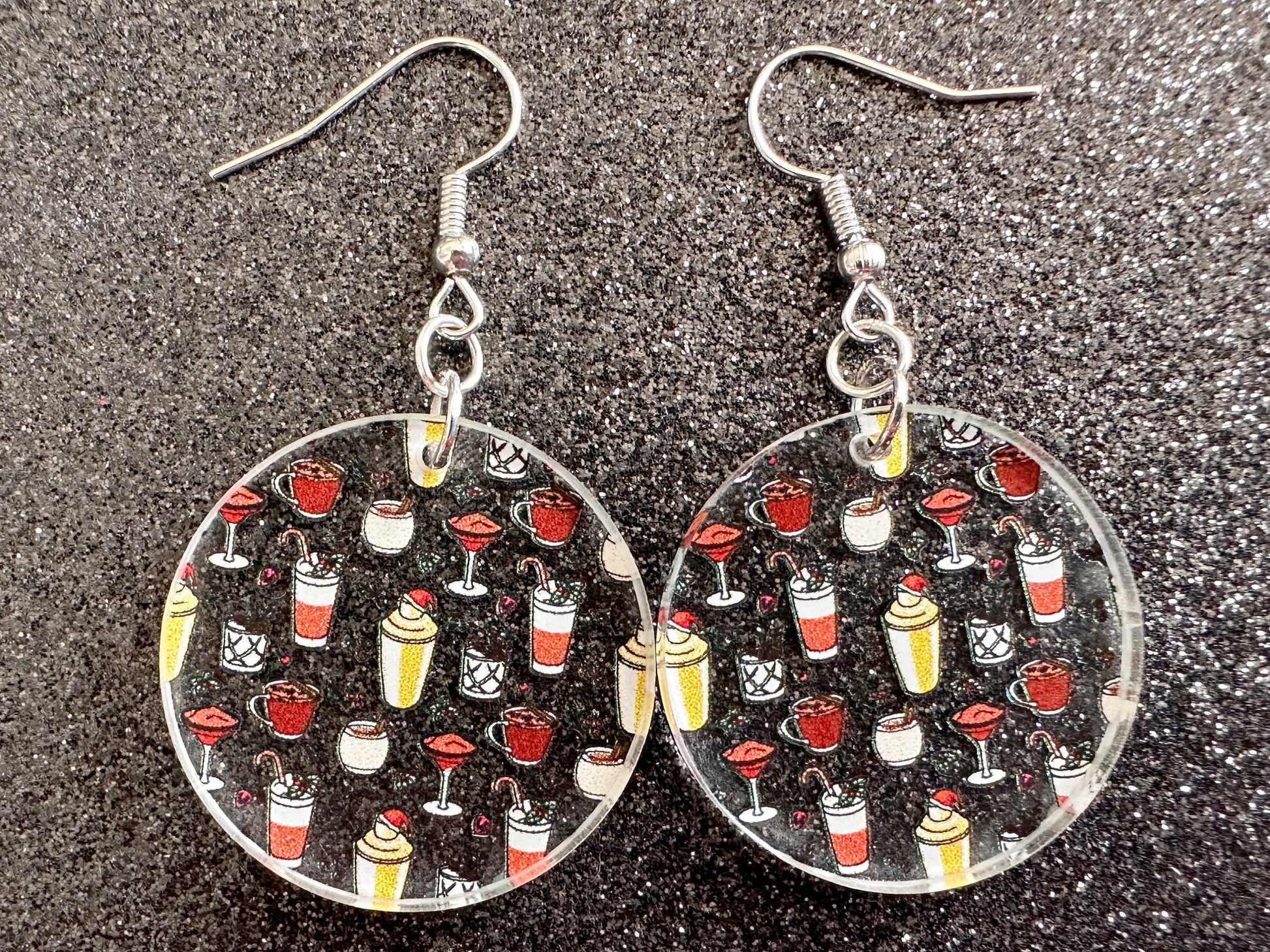 Christmas Cocktail Earrings: Laser Cut Acrylic Earrings, Xmas, Drinks, Alcohol, Party, Cheers, Toast, Merry, Best Gifts for Her/Him/Them